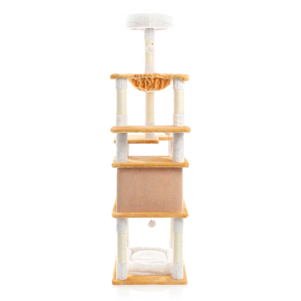 Fudajo Albero tiragraffi per gatti 164cm bianco/marrone con sisal e cuccetta