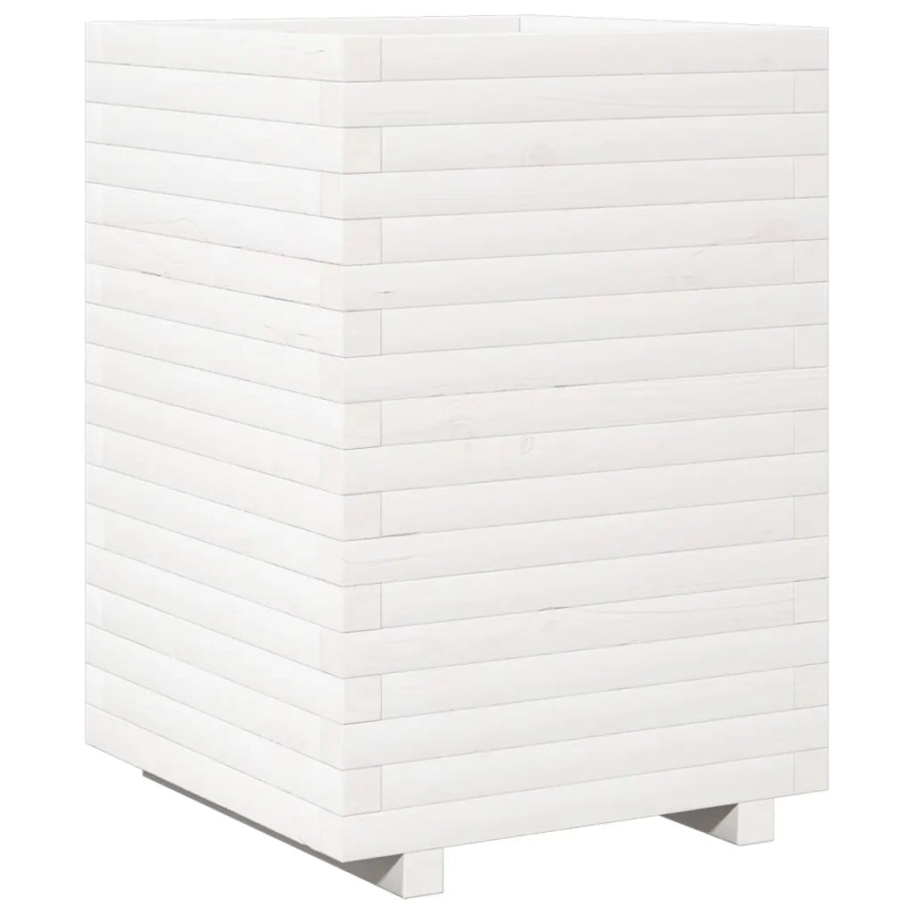 Fioriera | Cassetta per fiori | Vaso da Giardino Bianca 50x50x72 cm Legno Massello di Pino
