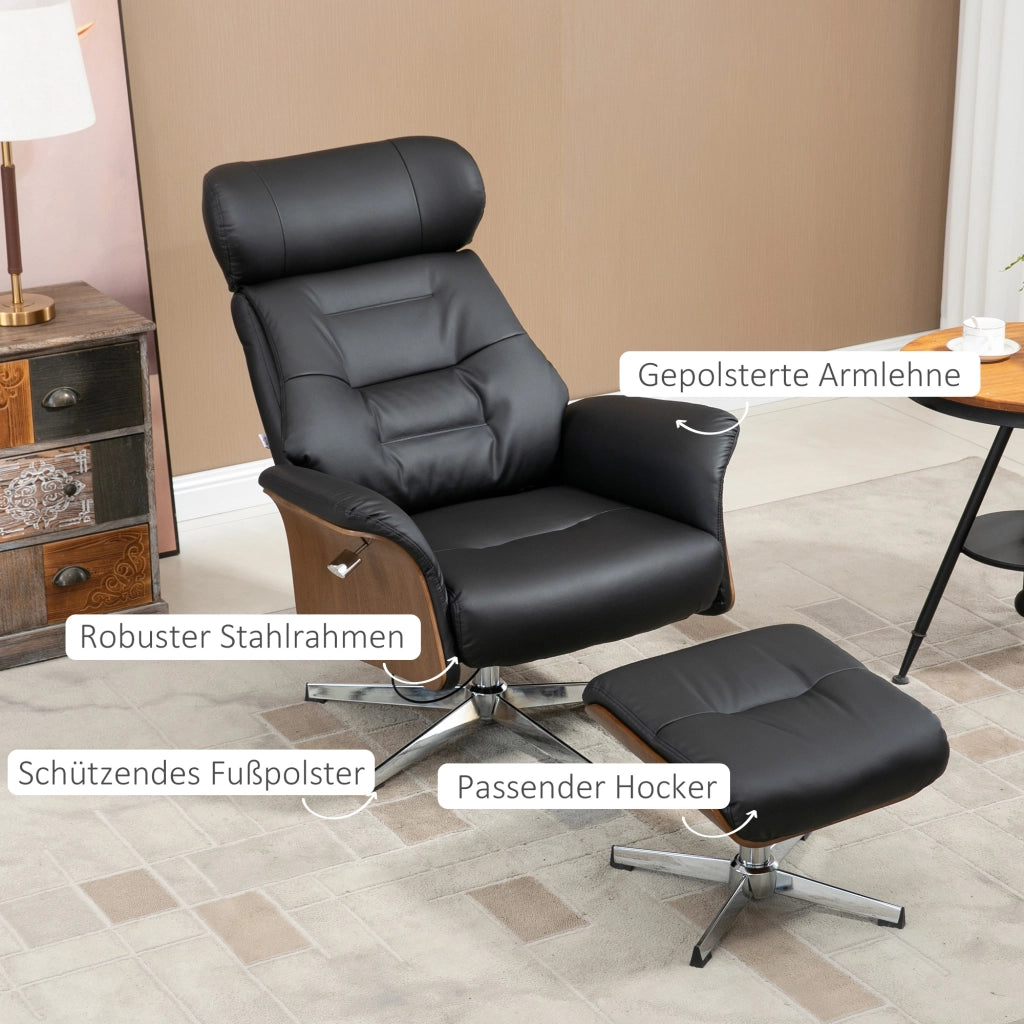 Poltrona Relax Girevole con Poggiapiedi, Reclinabile, Massaggiante ¨C Zephmum ¨C Nero, 80x84x108 cm