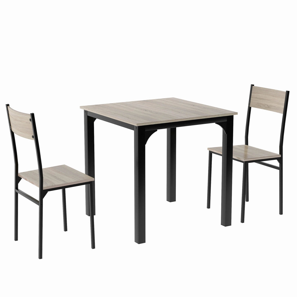 Tavolo da pranzo per 2 persone con 2 sedie, design salvaspazio, per cucina balcone e soggiorno, in MDF e metallo, naturale