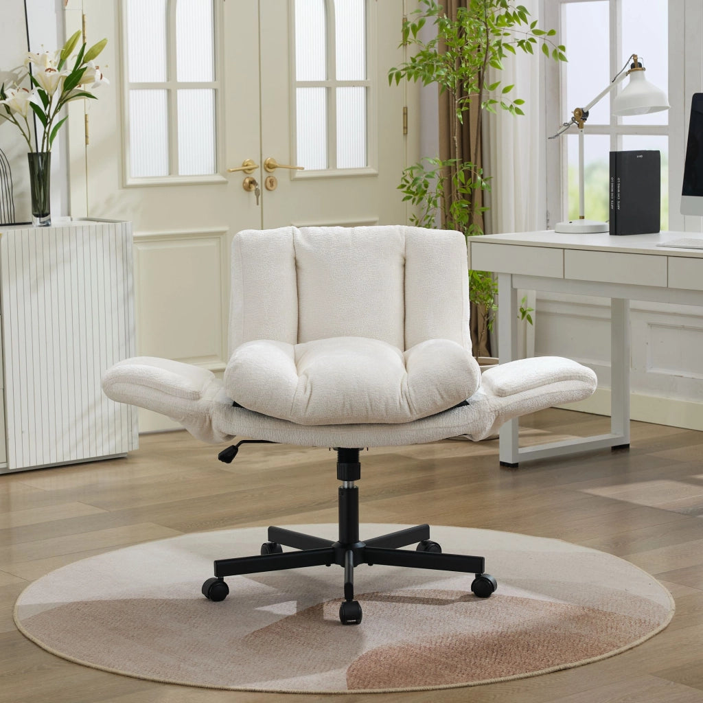 Sedia da ufficio girevole in ciniglia con altezza regolabile e braccioli ribaltabili beige 74 × 53 × 37 cm