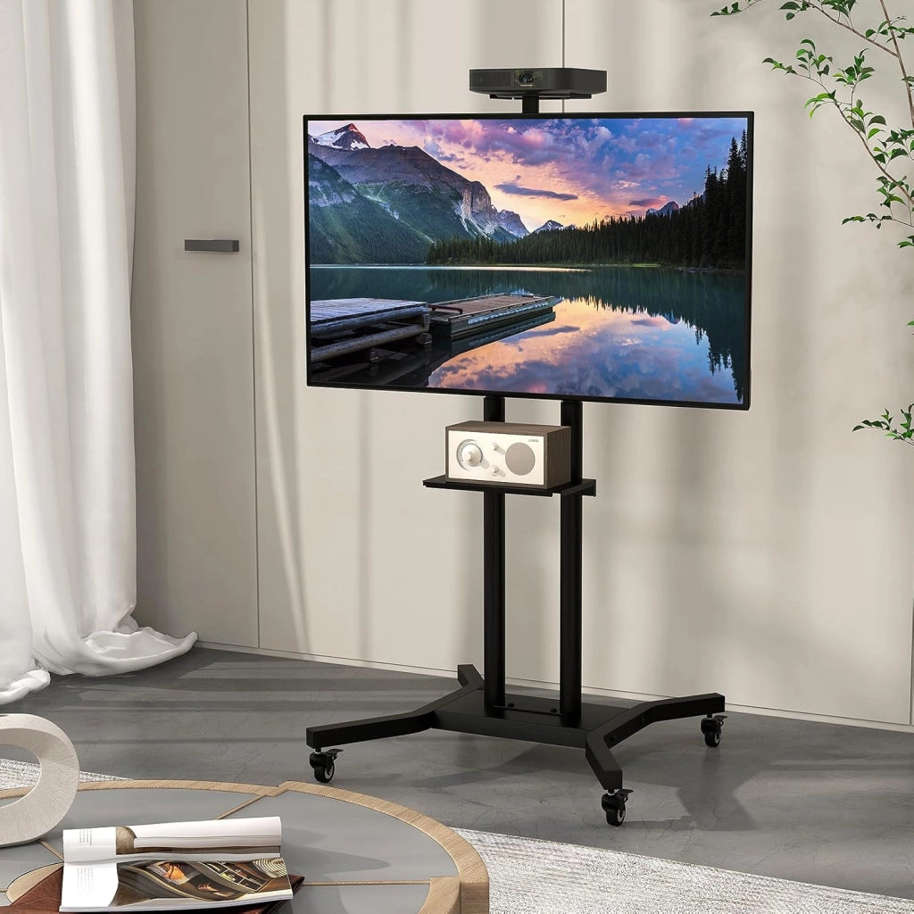 Supporto TV da Pavimento con Ruote per Schermi Plasma/LCD/LED 32-70 Pollici, Altezza Regolabile, Carrello Staffa Porta Mobile Supporto TV Fino a 50 kg, Max VESA 600 x 400mm