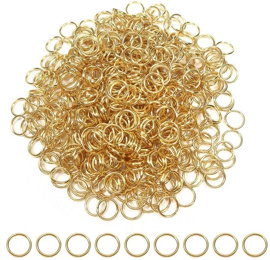 Anelli di allaccio per gioielli 500 pezzi - 6 mm - Acciaio inossidabile - Connettori di gioielli in oro - Fai da te per creare gioielli - Incluso contenitore di conservazione