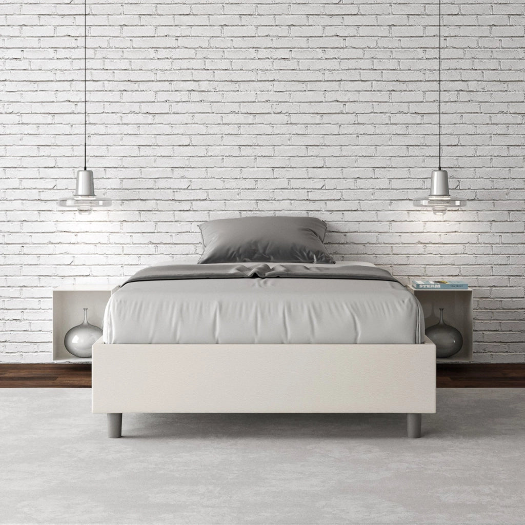 Letto 1 Piazza e Mezzo Sommier 120x200 cm con Rete e Contenitore Azelia Bianco