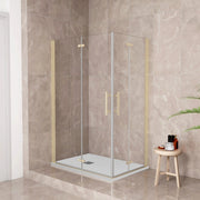 185 cm Box Doccia Angolare 110x120 cm Doppia Porta Battente Pieghevole Vetro Temperato Trasparente 6 mm Anticalcare Telaio Dorato Spazzolato