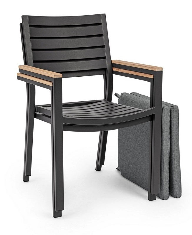 Sedia da Esterno Giardino Nera in Metallo Legno Tessuto Moderna Belmar 2 Pz