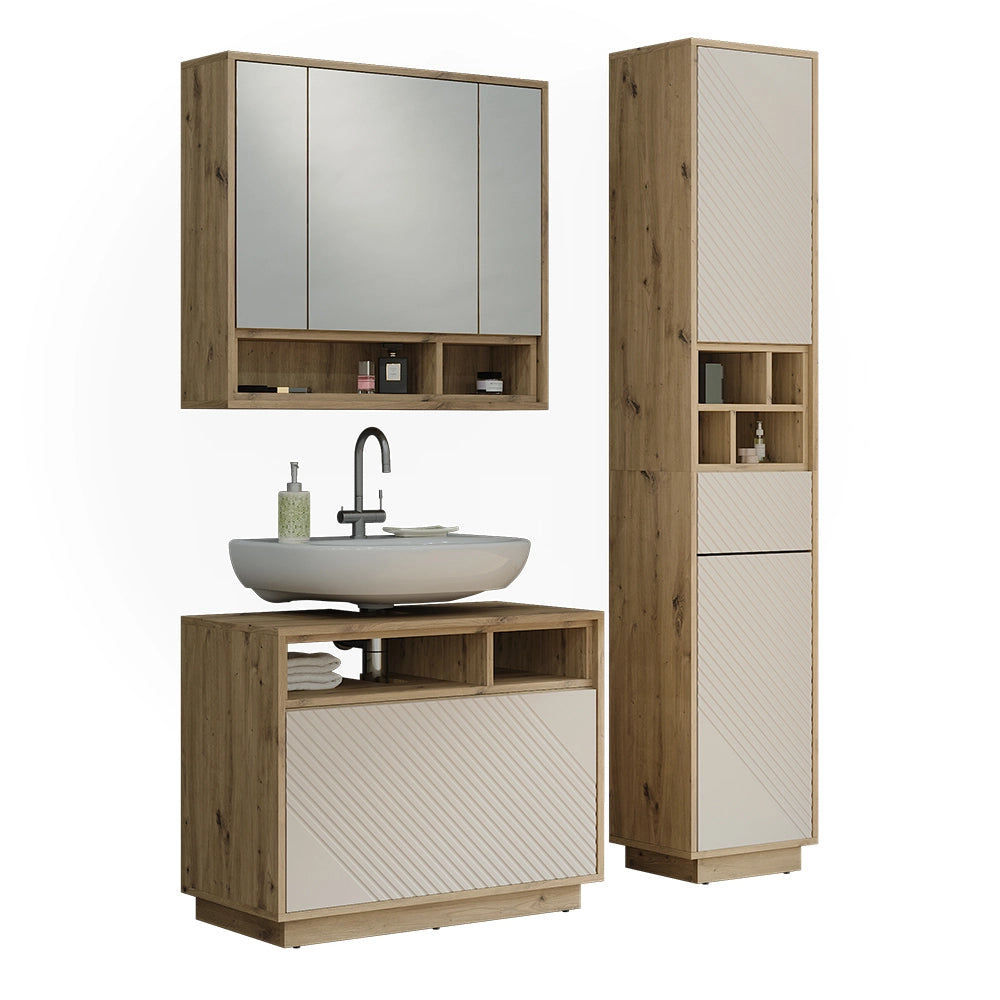 Set mobili bagno Beatrice Cachemire/Rovere artigianale Set di 3 Vicco