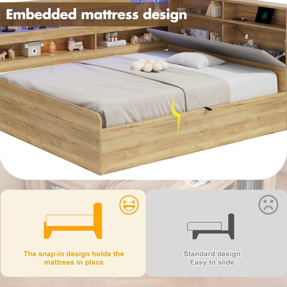 Letto Contenitore Singolo Xylo ¨C 140x200 ¨C Legno Naturale con LED e USB