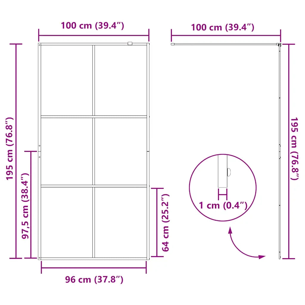 Parete per Doccia Walk-in Vetro Trasparente ESG Nera 100x195 cm 151025
