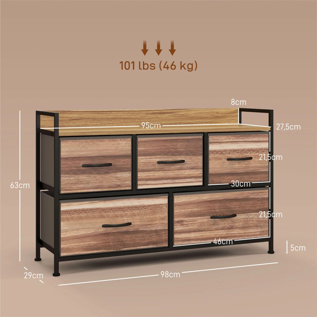 Cassettiera 5 Cassetti in Tessuto ¨C Zephmum ¨C Nero 98x29x63 cm