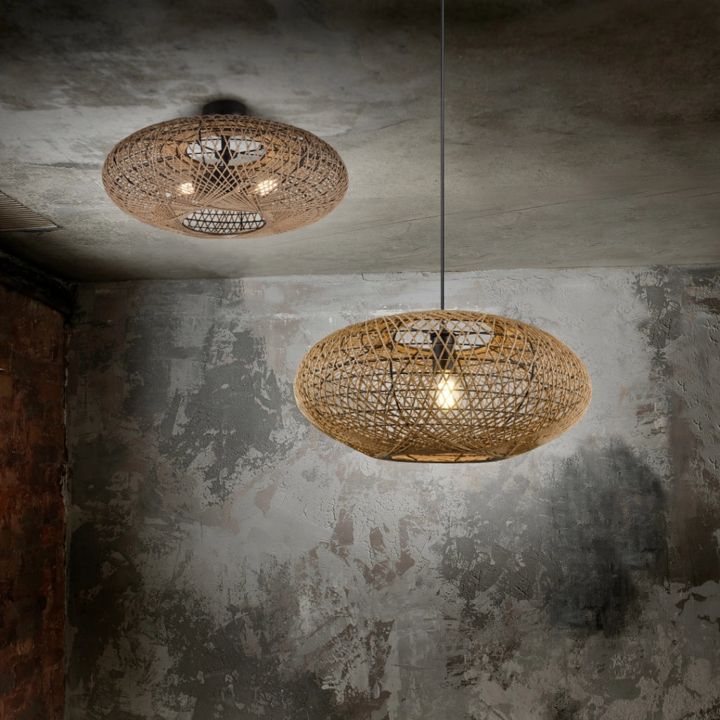 Lampada a sospensione, metallo e sisal, nero, D 52 cm, Hedda