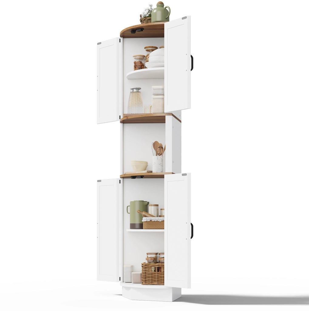 Mobile angolare 39.5x39.5x180 cm con 5 vani; stile vintage in MDF bianco