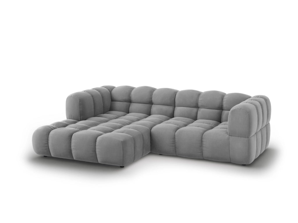 Cosmopolitan Design - Divano angolare modulare sinistro "Sky" 3 posti in velluto grigio chiaro 