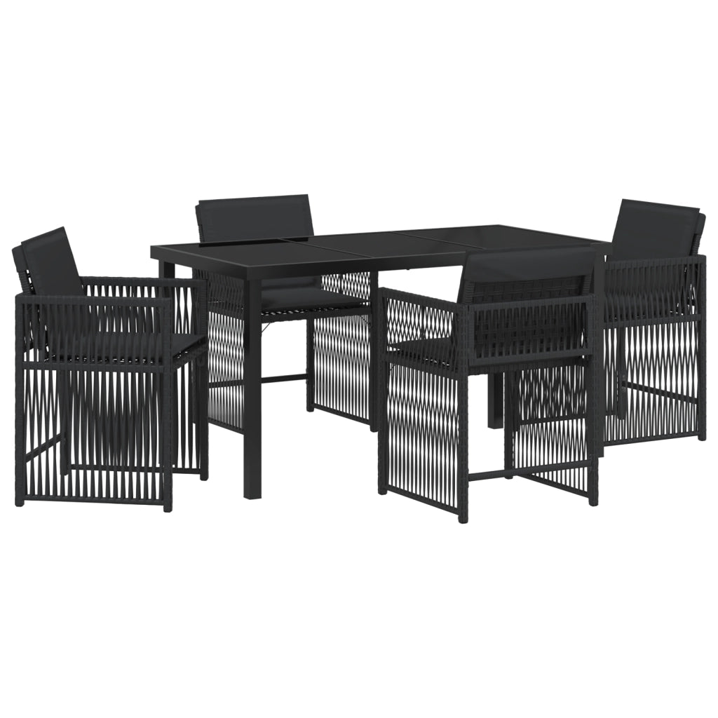Set da Pranzo da Giardino 5 Pezzi con Cuscini Nero Polyrattan