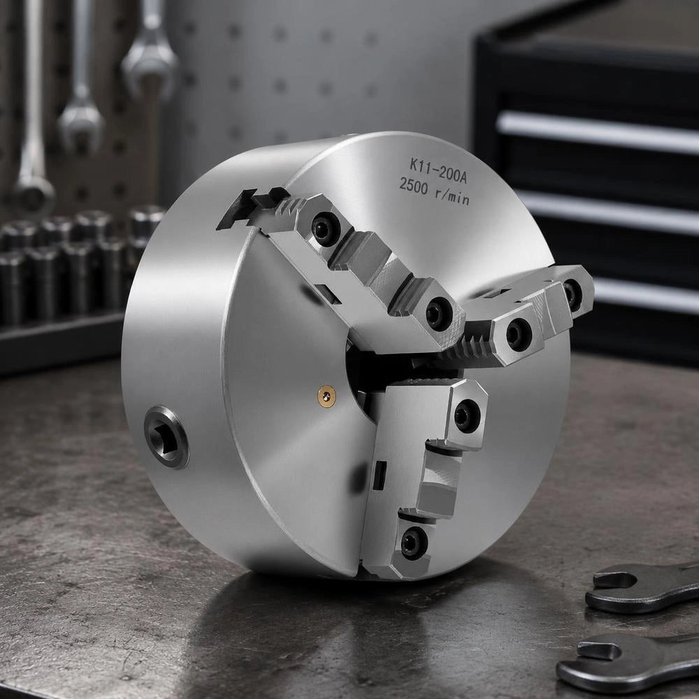 3-jaw Chuck, Φ200 Mm, Chuck With 57.15 Mm 8-threaded Carrier Plate, 4-200 Mm Clamping Range With T-bolts, HT300 Material, For Wood/metal Lathes