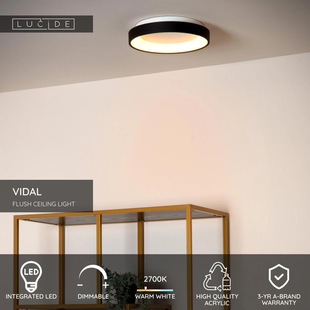 Plafoniera LED rotonda nera VIDAL Lucide 20W 2700K