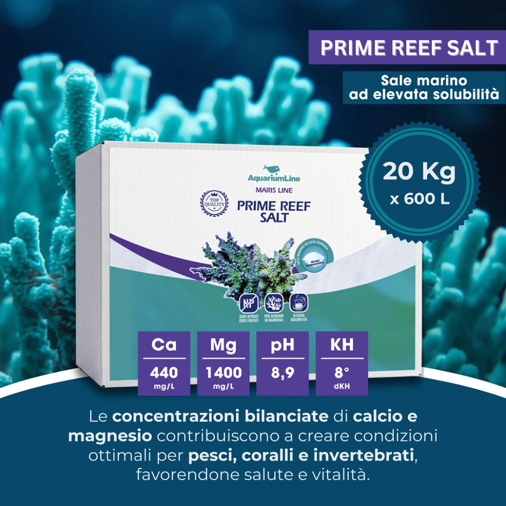 AquariumLine Prime Reef Salt cartone 20kg per 600L - sale marino di grado farmaceutico per acquari di barriera