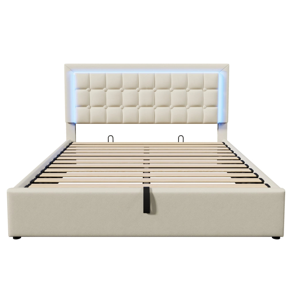 Letto contenitore 180x200 cm con LED e rete a doghe in PU bianco