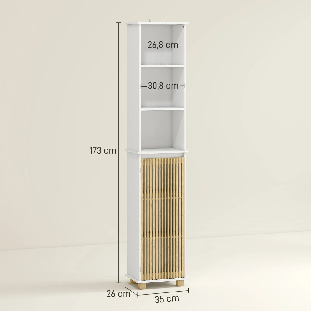 Colonna bagno con anta in bamb¨´ ¨C Xylo ¨C Bianco con ripiani aperti