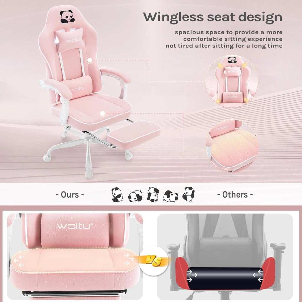 Sedia Gaming, Ampia Sedia da Ufficio Ergonomica Imbottita con Cuscino a Molla, Alta Capacità di Carico, Poltrona per Computer con Schienale Alto e Poggiapiedi, Tessuto a rete, Rosa, GS16rs
