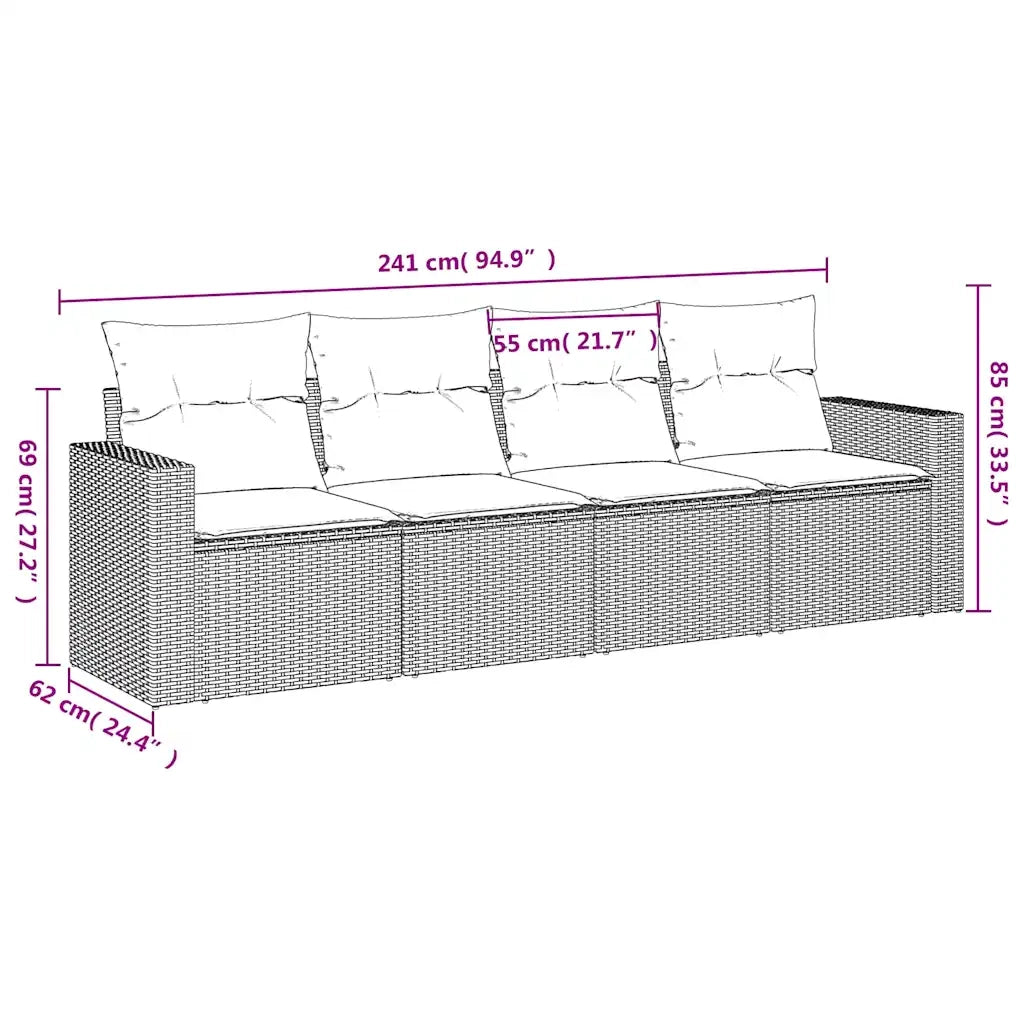 Set Divani da Giardino 4 pz | Set Salotto da Giardino con Cuscini Nero in Polyrattan