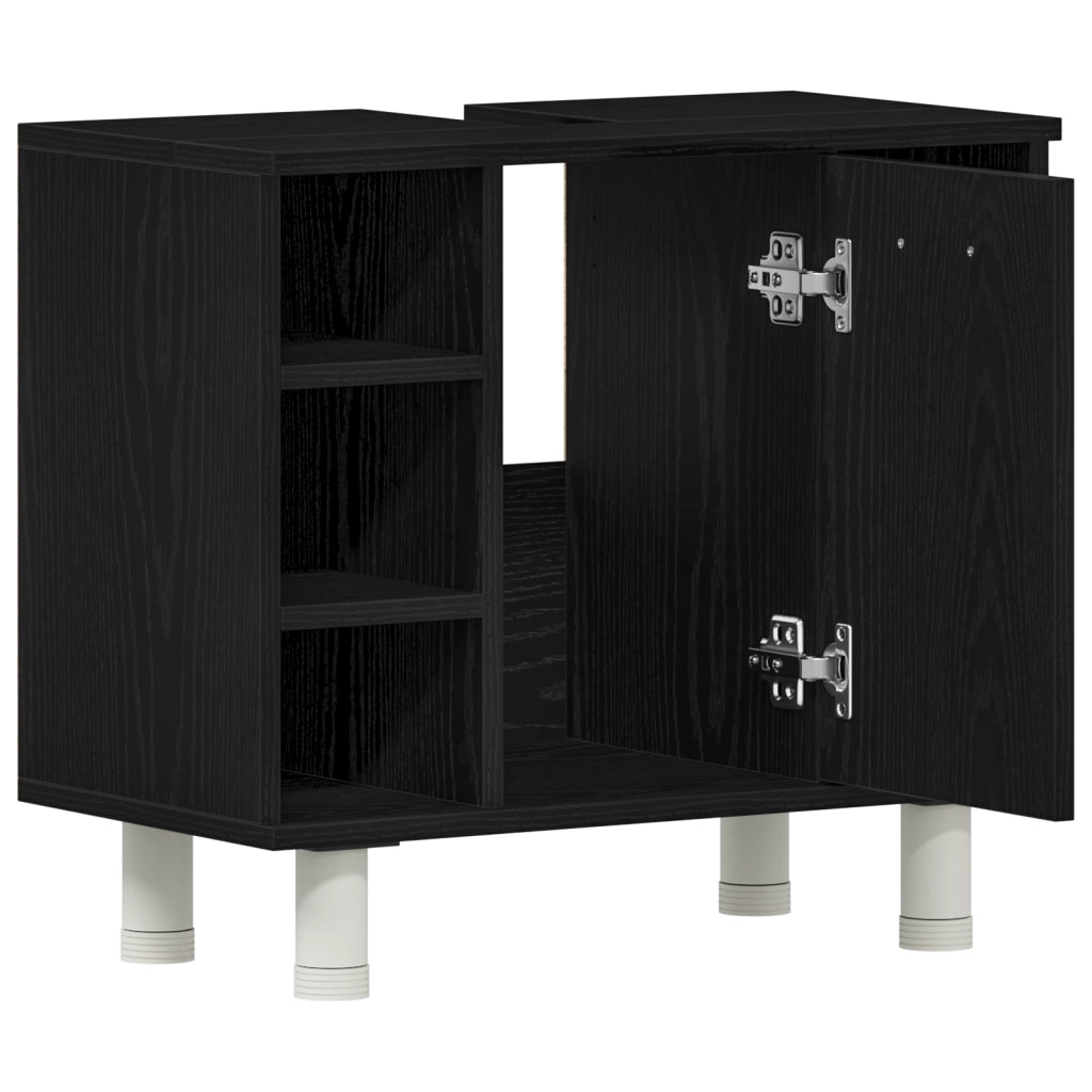 Armadio da Bagno  Nero Rovere 60x32x54 cm Legno ingegnerizzato