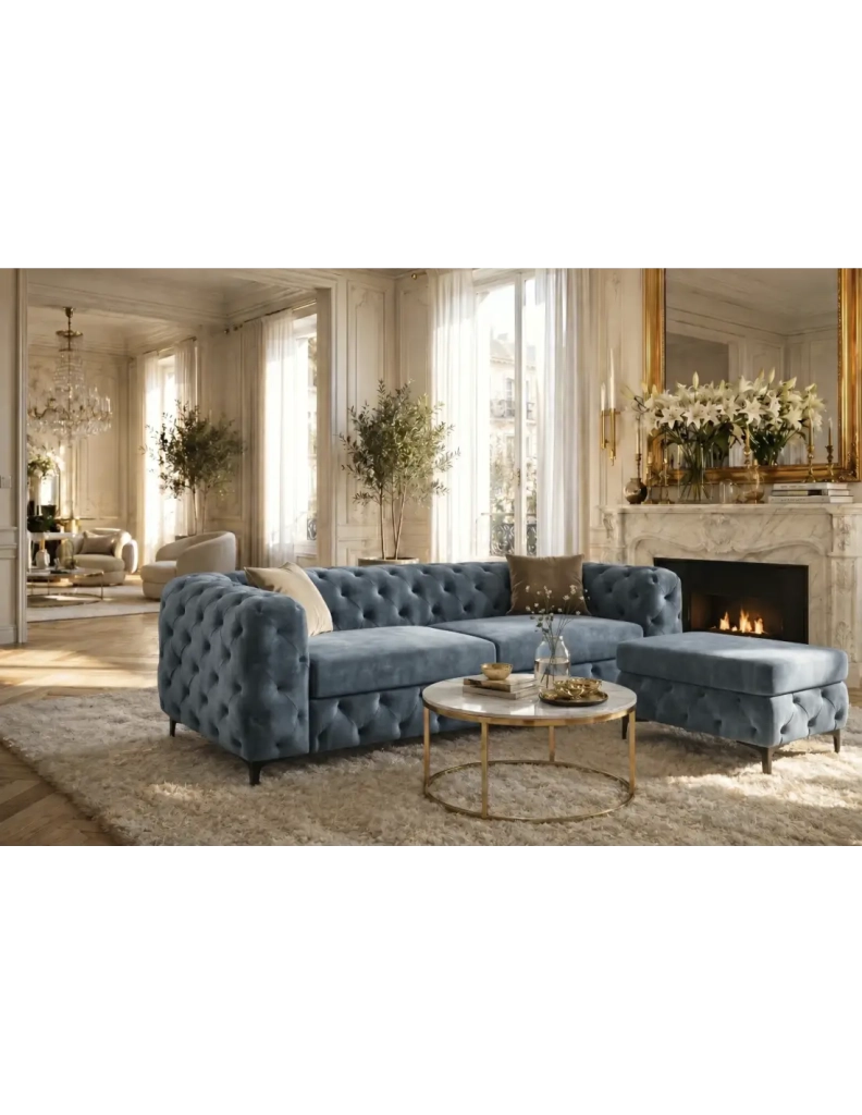 Pouf VELENA in velluto trapuntato – Blu – 95 x 49 x 62 cm