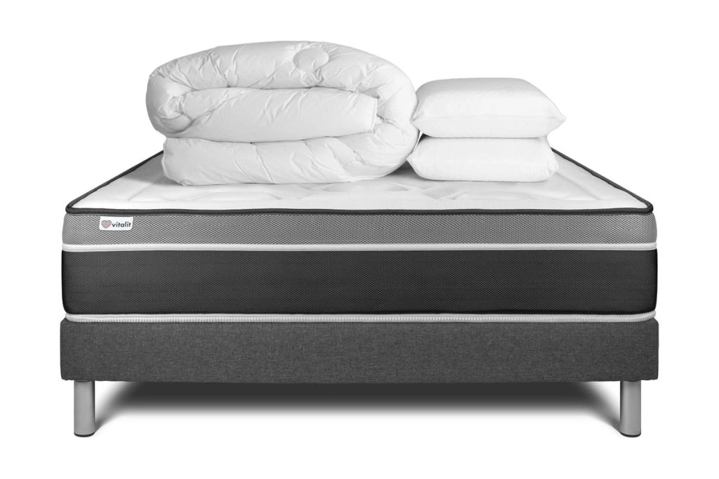 Pacchetto letto completo - Materasso 140x200cm + Box spring con doghe (in kit) + 2 cuscini + Piumino - Vital Care