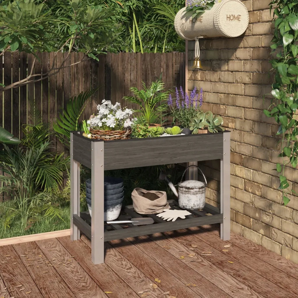 Fioriera | Cassetta per fiori | Vaso Rialzata Giardino con Ripiano Grigia 100x50x75 cm WPC