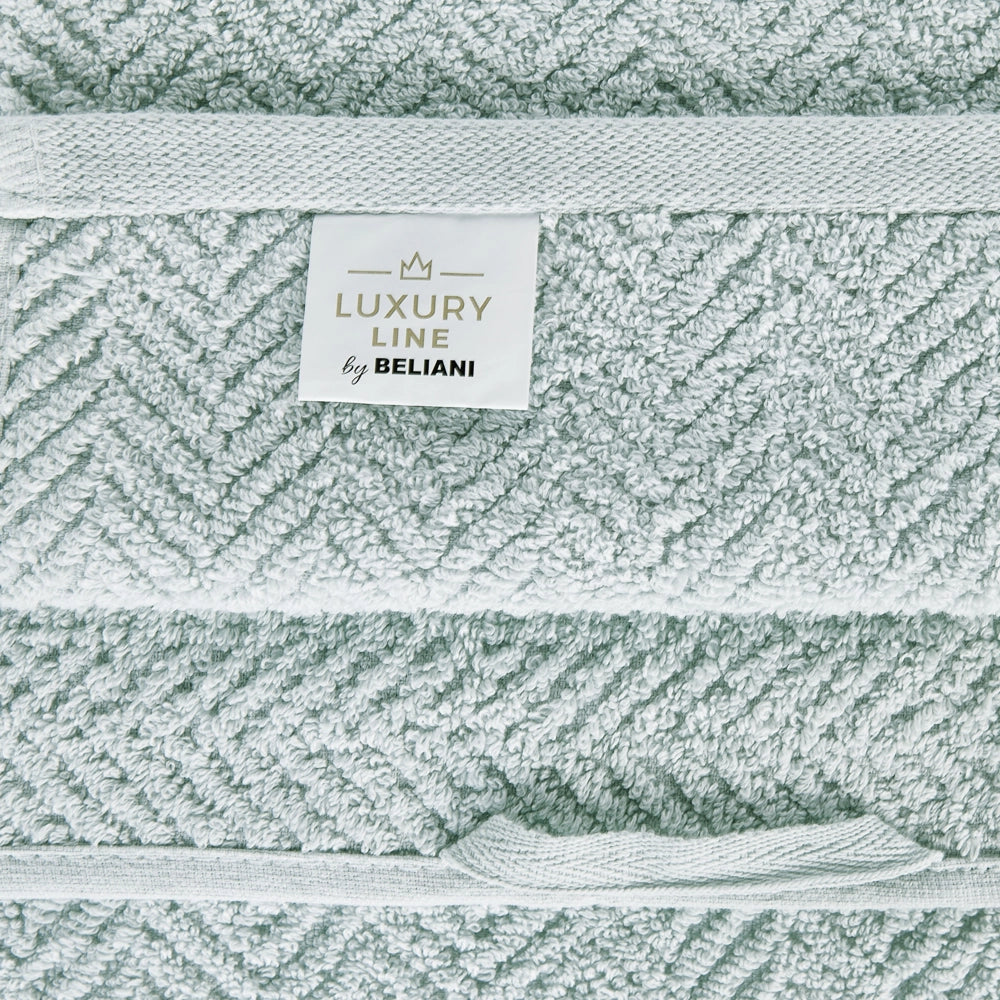 Set di 2 asciugamani in morbido cotone verde menta con motivo a spina di pesce stile classico ospiti bagno