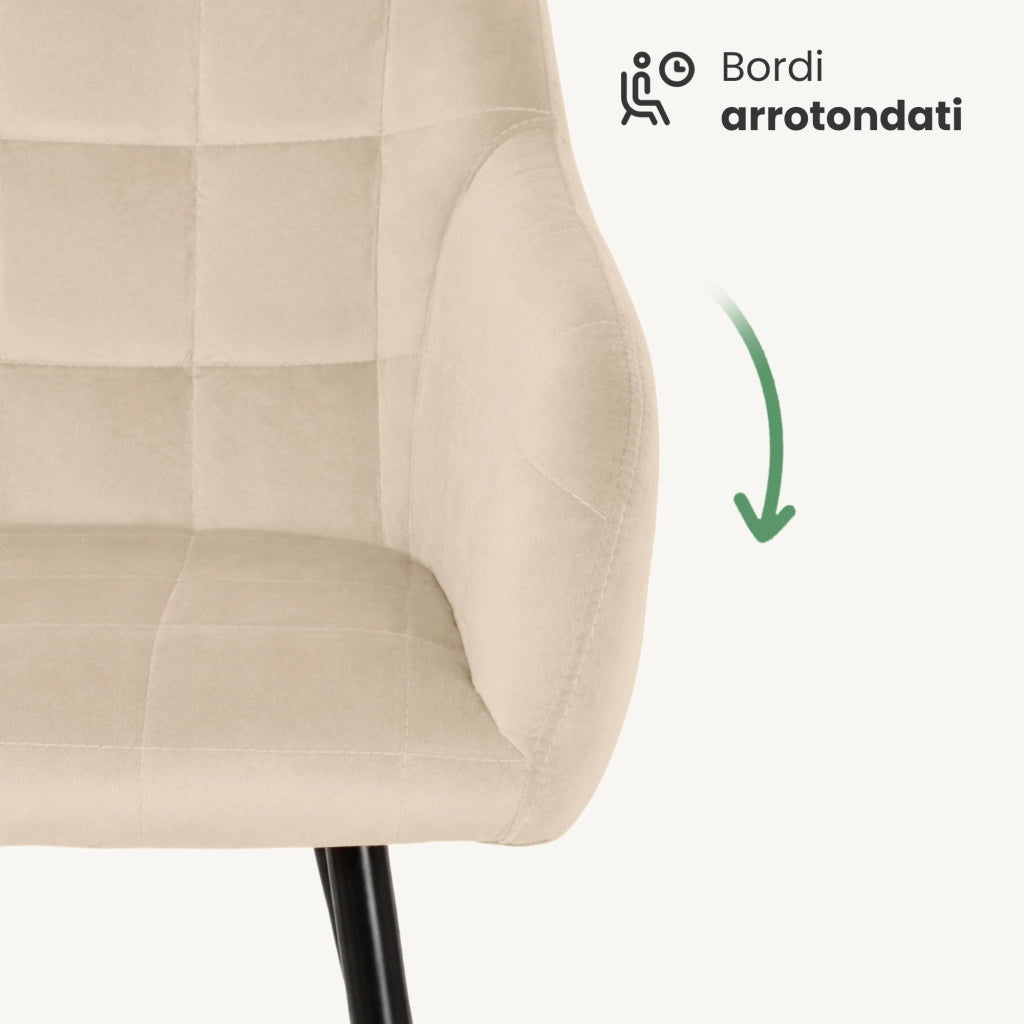 Set di 4 Sedie imbottite con cuciture quadrate LUXANO Beige gambe nere