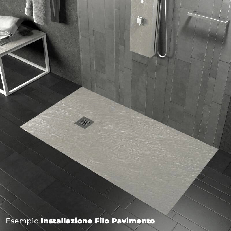 Piatto Doccia in Pietra 100x100 cm Pedrinelli Ardesia Stone Side Cemento
