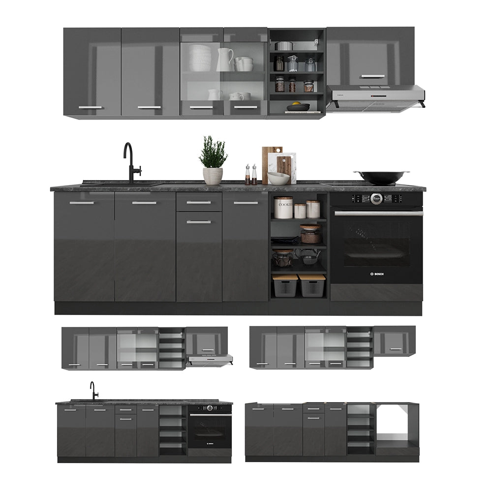 Vicco Cucina componibile Antracite lucido/antracite 240 cm , PL Marmo