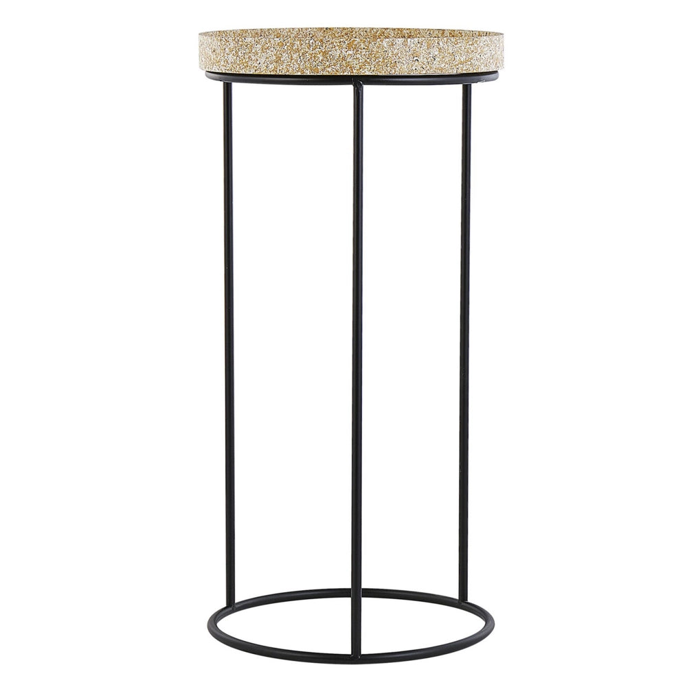 Set di 3 Tavolini Struttura in Metallo Nero Base Traforata Effetto Marmo Grigio Beige Piano Bianco