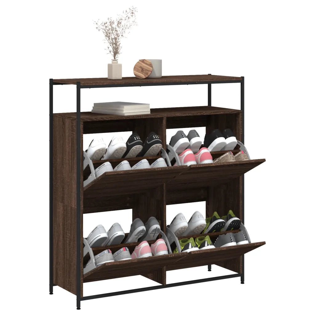 Scarpiera | Mobile per scarpe 4 Cassetti Ribaltabili Rovere Marrone 100x34x112 cm