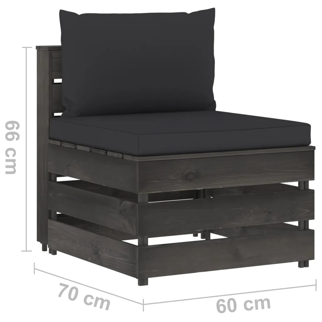 Divano Centrale Modulare con Cuscini in Legno Impregnato Grigio 3068127