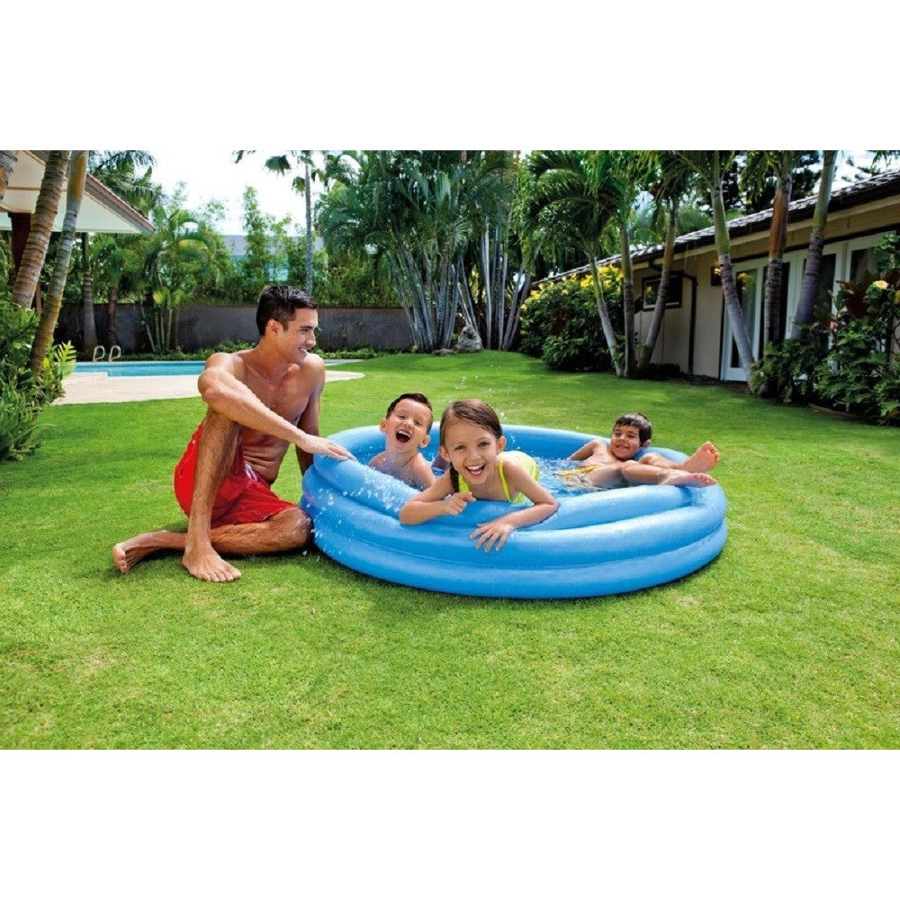 Trade Shop - Piscina Per Bambini Gonfiabile A Tre Anelli Crystal Blu 114x25 Cm Giardino 59416 -