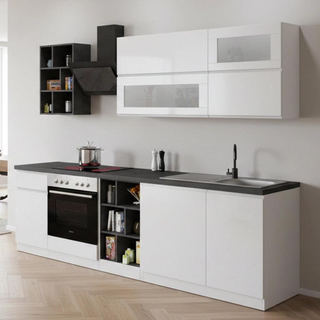 Cucinino Fonti, Cucina un Cassetto, Elettrodomestici non inclusi, Made in Italy, Bianco Lucido