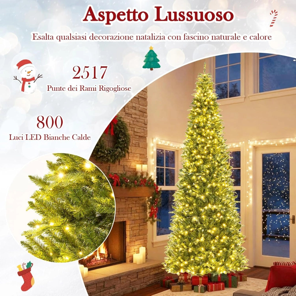 Albero di Natale Artificiale 360 cm, Albero di Natale Pre-illuminato con 800 Luci LED, 2517 Punte di Rami e Connettore di Alimentazione Rapido, Decorazione Natalizia da Interno ed Esterno