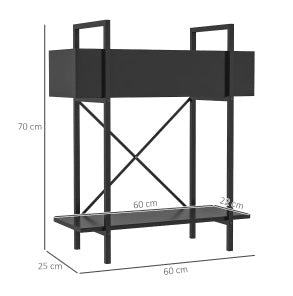 Porta piante a 2 livelli in metallo nero 70 cm, da interno ed esterno