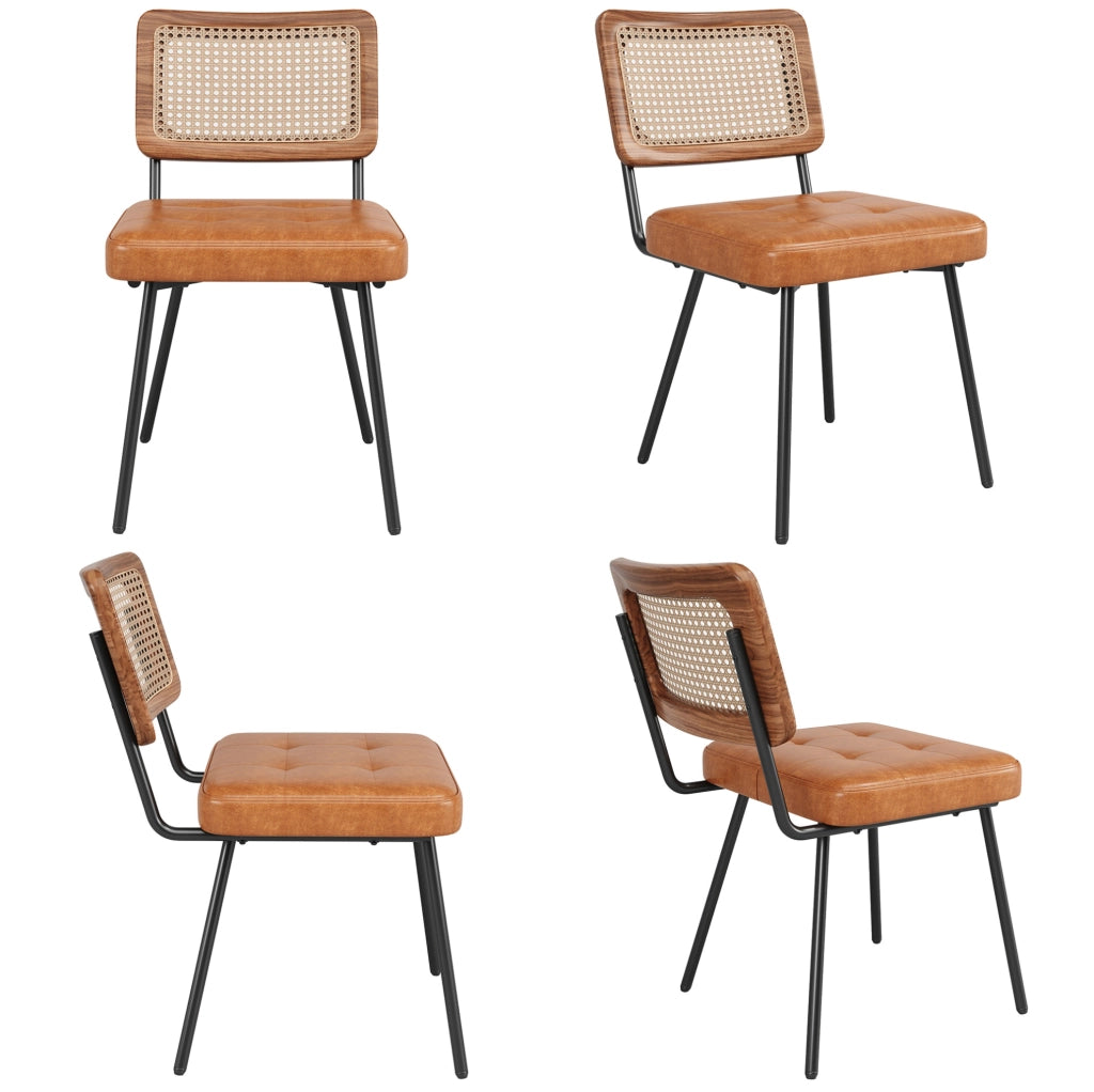 Sedia da pranzo ergonomica in PU e rattan PE marrone