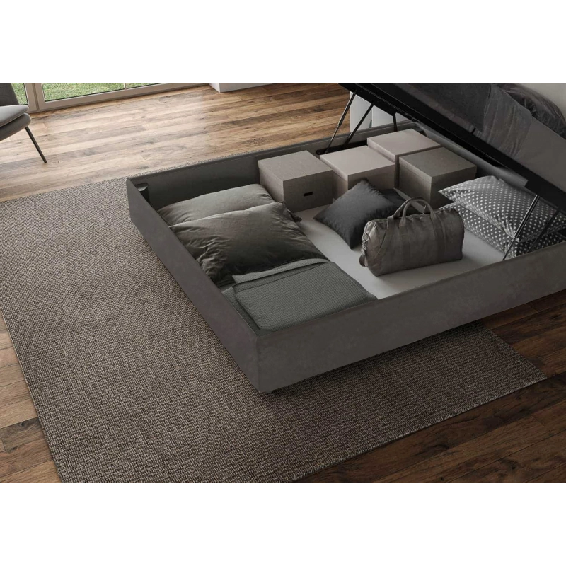 Letto imbottito Matrimoniale francese 140x200 cm Agueda - Contenitore,Microfibra,Grigio
