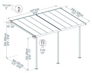 Pergola Sierra Addossata in Alluminio  2.3X4.5 m Grigio