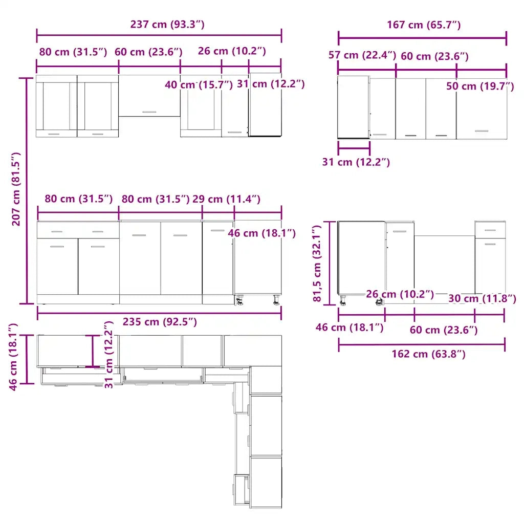 Set di Mobili da Cucina 11 pz Legno Antico in Truciolato
