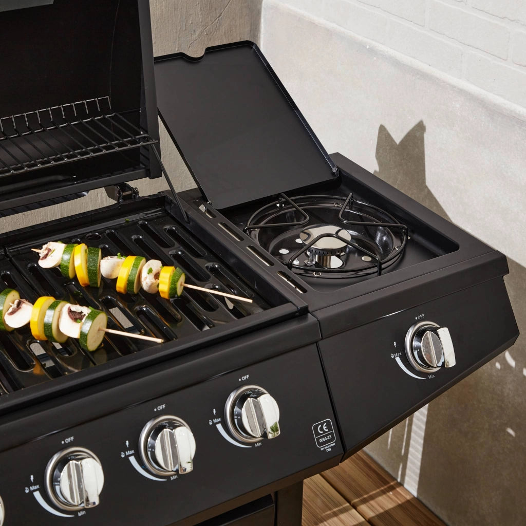 Barbecue a gas con 7 bruciatori di cui 1 laterale, nero