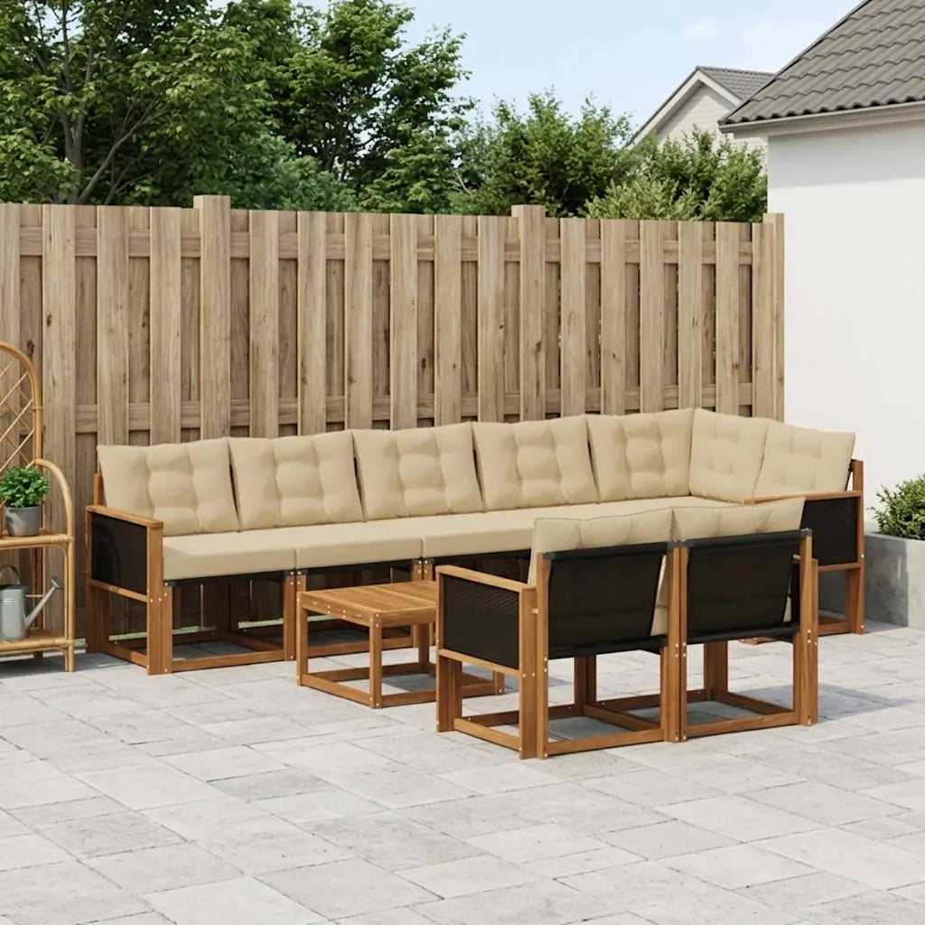 Set di divani da esterno con cuscino 9 pcs Naturale e Beige