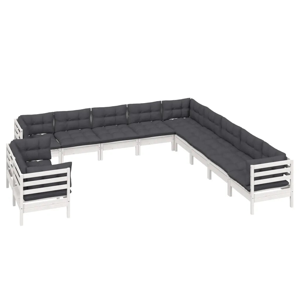 Set Divani da Giardino 11 pz con Cuscini Bianchi Legno di Pino cod mxl 44439