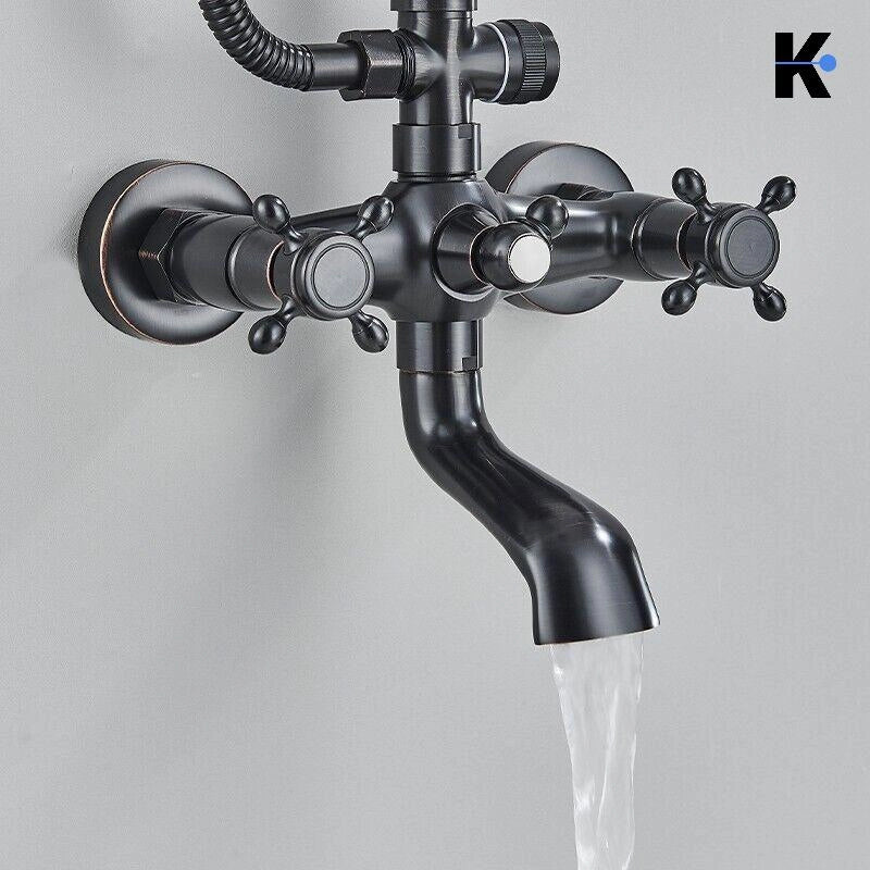 NALA | Set doccia vintage in acciaio inox nero opaco | Miscelatore doccia dal design retrò | Miscelatore doccia completo di doccetta