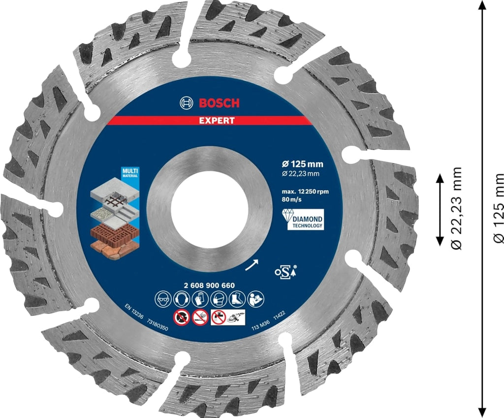 Bosch Professional 1x Dischi diamantati Expert MultiMaterial (per Calcestruzzo, Ø 125 mm, accessorio Smerigliatrice angolare piccola)