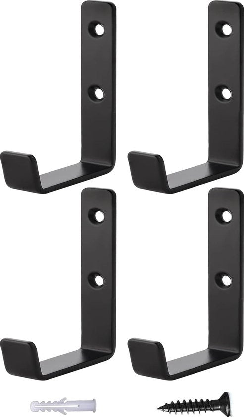 4-Pack chiodi a muro - Chiodo a muro pesante con doppia gancetta - Gancetta metallica singola - Chiodo a muro con viti - Chiodo a muro a doppia gancetta - Gancetta metallica robusta - Adatto per bagno/camera da letto (nero)